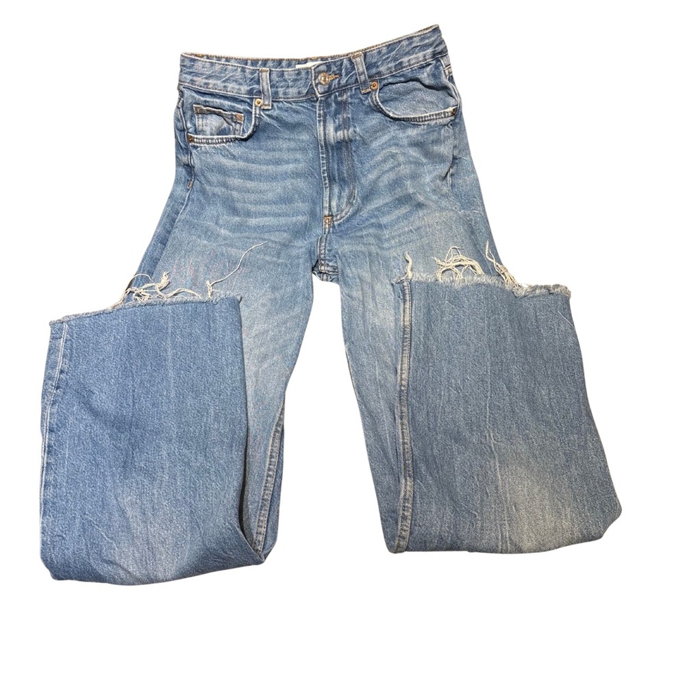 ZARA High Rise Rae Hem Straight Jeans 👖 Size 4 | Light Wash Vintage Vibe - Picture 2 of 2